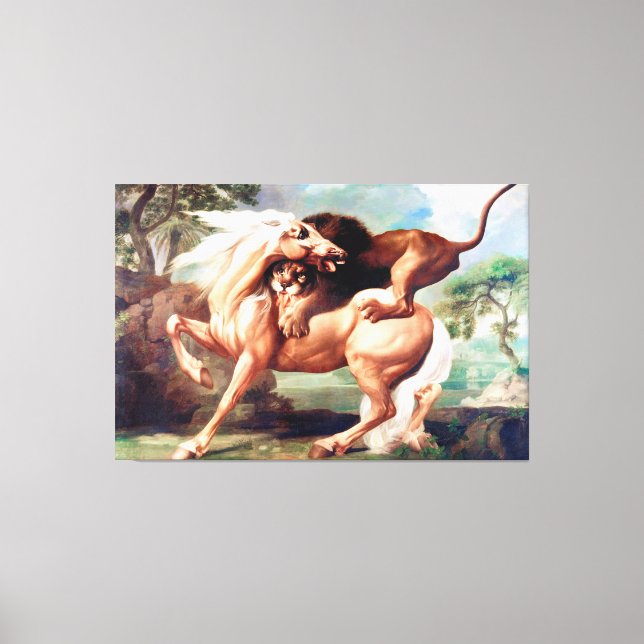 Toile Un Lion Attaquant Un Cheval Peint-17620 (Recto)