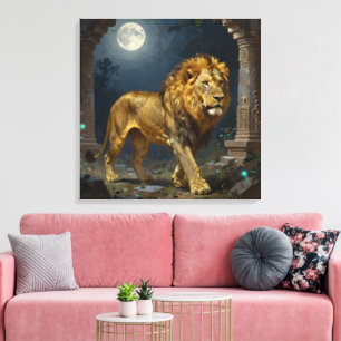Toile Un Lion d'Or se promenant sous la lumière de la lu