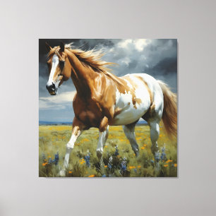 Toile Un magnifique cheval Pinto dans le pré