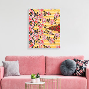 Toile Un motif oriental captivant, orné d'un fl rouge
