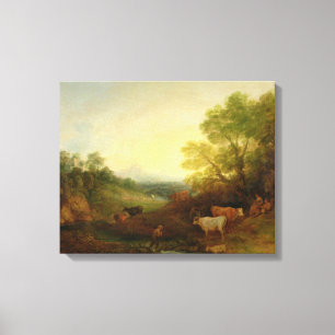 Toile Un paysage avec des bétail et des figures d'un