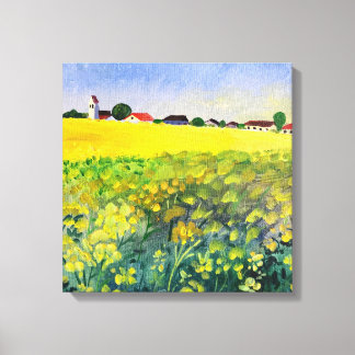 Toile Un paysage avec un champ en fleurs. art contempora