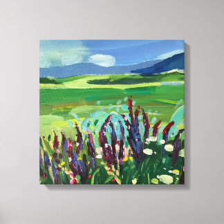 Toile Un paysage avec un champ en fleurs. art contempora