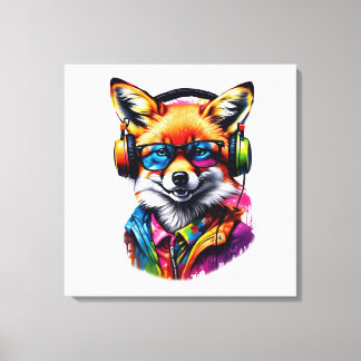 Toile Un renard dans les écouteurs et les lunettes