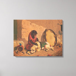Toile Un Singe Et Un Chien Avec Un Grand Tambourin