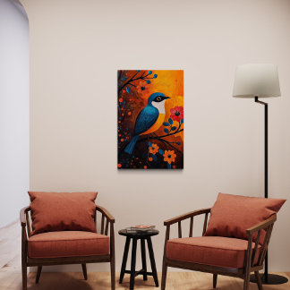 Toile Un Solo Pájaro - Oiseau et flore dynamiques