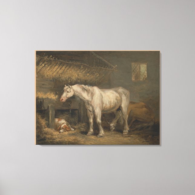 Toile Un vieux cheval avec un chien dans une stabilité p (Recto)