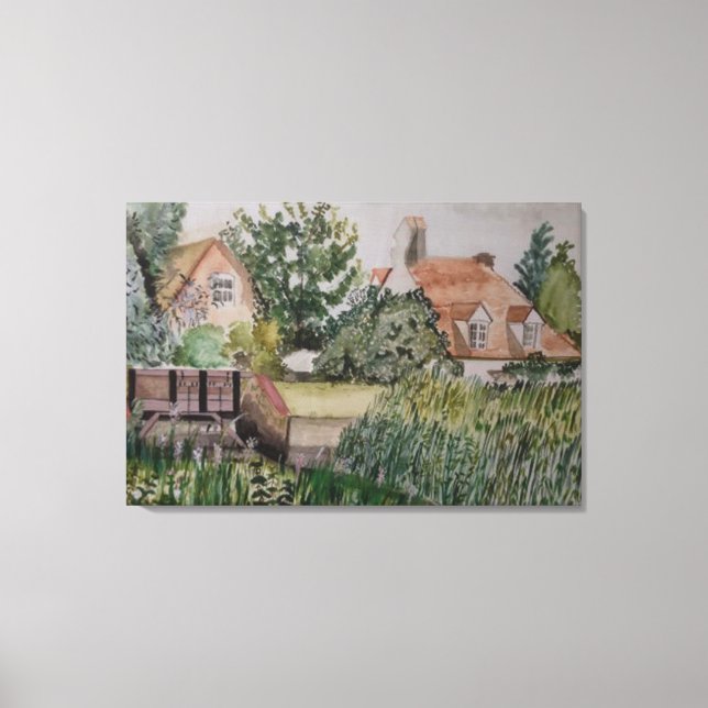 Toile Un Weir à Sandwich, Angleterre, Aquarelle (Recto)