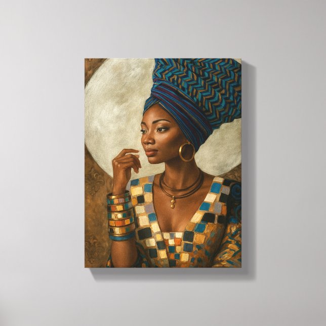 Toile Une femme africaine élégante avec un foulard bleu (Recto)