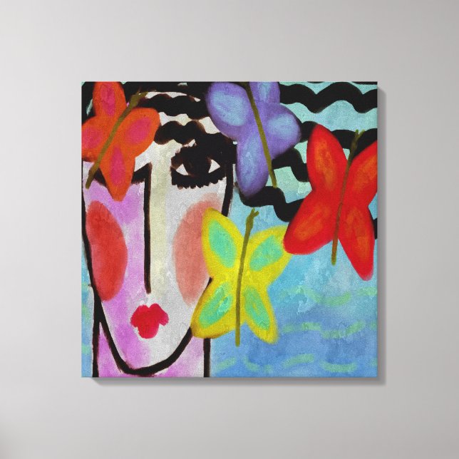 Toile Une femme avec des papillons Peinture numérique Ab (Recto)