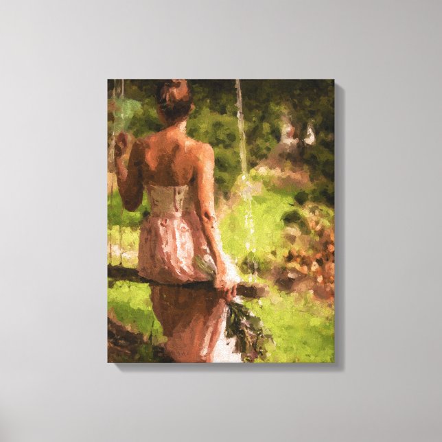 Toile Une femme en balançoire avec des fleurs (Recto)