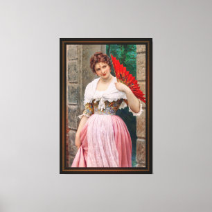 Toile Une jeune dame avec un ventilateur rouge par Eugen