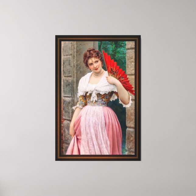 Toile Une jeune dame avec un ventilateur rouge par Eugen (Recto)
