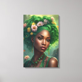 Toile Une magnifique femme noire dans un jardin de fleur