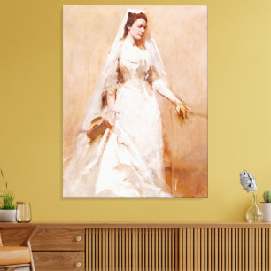 Toile Une mariée en robe de mariée blanche, peinture cél