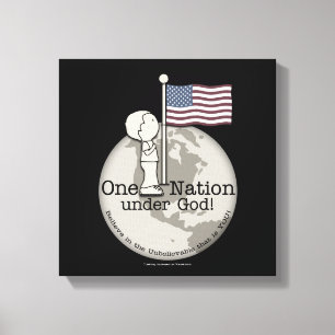 Toile Une nation sous Dieu, petit garçon au drapeau amér