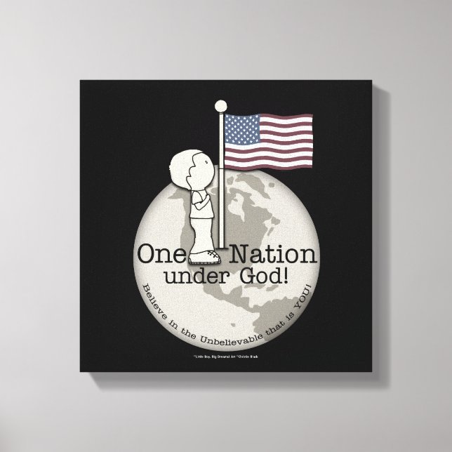 Toile Une nation sous Dieu, petit garçon au drapeau amér (Recto)