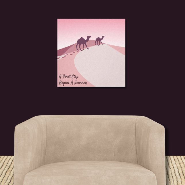Toile Une Première Étape Commence Un Voyage, Desert Pink (A First Step Begins A Journey, Pink Wall Art)