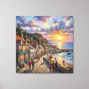 Toile Une promenade de village balnéaire magnifique au c