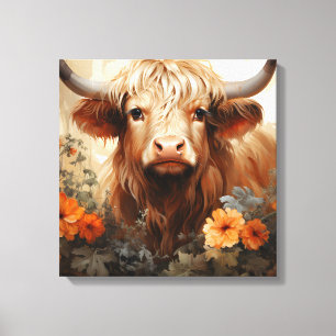 Toile Une série de vaches des Highlands florales Design
