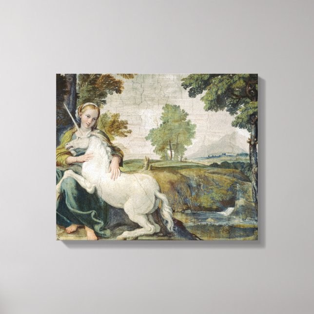 Toile Unicorn et une jeune femme (par Domenichino) (Recto)