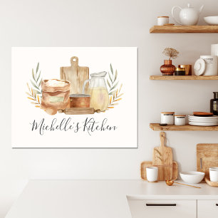 Toile Ustensile de cuisine nourriture aquarelle citation