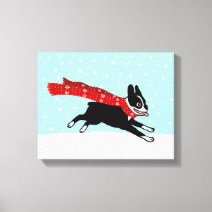 Toile Vacances d'hiver Boston Terrier portant l'Écharpe 