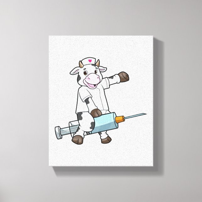 Toile Vache comme infirmière avec coeur et seringue (Recto)