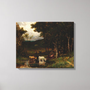 Toile Vaches dans le ruisseau près des arbres - Edward B