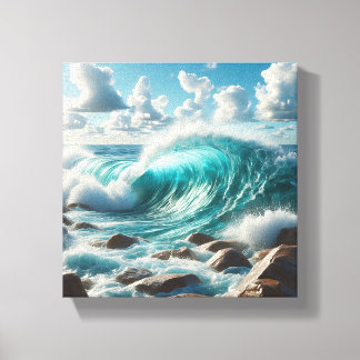 Toile Vague de l'océan turquoise majestueuse s'écrasant 