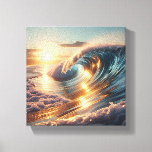 Toile Vague océanique majestueuse au lever de soleil dor