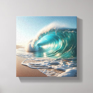 Toile Vague Turquoise Majestueuse Se Brisant Contre un D