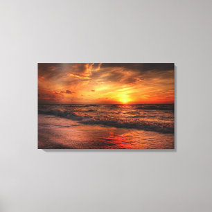 Toile Vagues de mer coucher du soleil