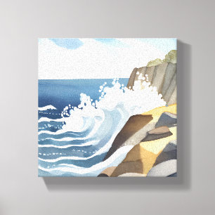 Toile Vagues déferlantes   Rivage côtier rocheux Aquarel