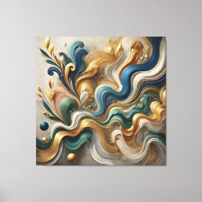 Toile Vagues Ethérées d'or - Abstrait Fluid Canvas Art (Recto)