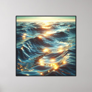 Toile Vagues océaniques avec lueur dorée du soleil – Abs