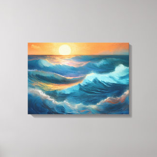 Toile Vagues océaniques sereines au lever du soleil
