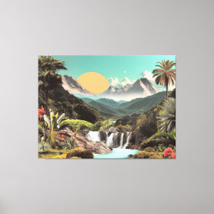 Toile Vallée Tropicale Surréelle Avec Cascades