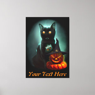 Toile Vampire Chat et Assistant Citrouille Halloween Sur