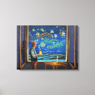Toile Van Gogh et les lucioles de nuit étoilée