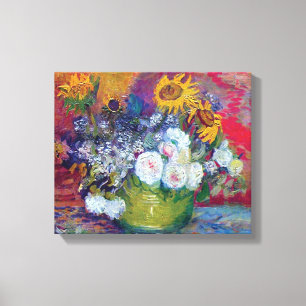 Toile Van Gogh - Nature morte avec roses et tournesols