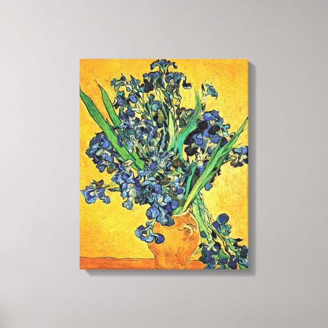 Toile Van Gogh - Vase avec Irises Arrière - plan jaune (Recto)