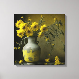 Toile Vase Antique de Fleurs Jaunes