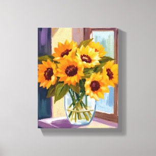 Toile Vase de tournesols   Bouquet floral jaune aquarell