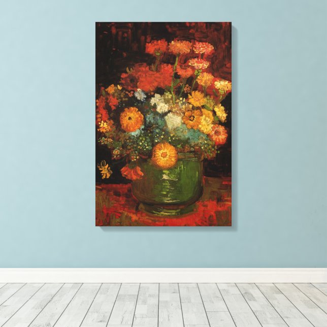 Toile Vase Still Life avec Zinnias par Vincent van Gogh (Insitu (Plancher de Bois))