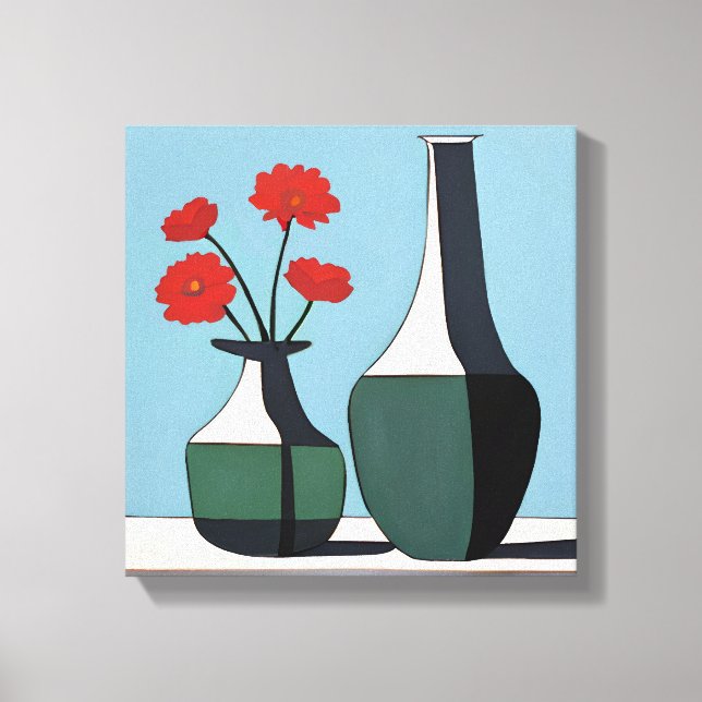 Toile Vases noirs et blancs avec fleurs rouges (Recto)