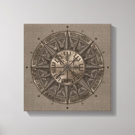 Toile Vegvisir - Viking Compass - Cuir beige et or