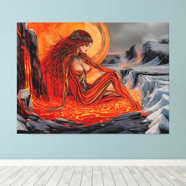 Toile "Veines du Volcan" - Portrait de femme volcanique (Insitu (Plancher de Bois))