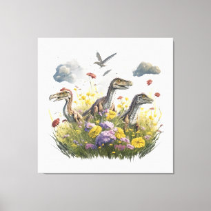 Toile Velociraptors dans une prairie
