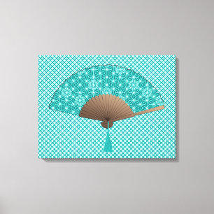 Toile Ventilateur japonais en Asanoha motif, Turquoise